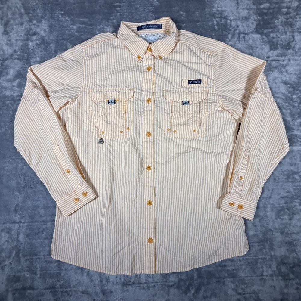 Columbia PFG Shirt Womens Medium Orang See Sucker Vented Fishing Super Bahama